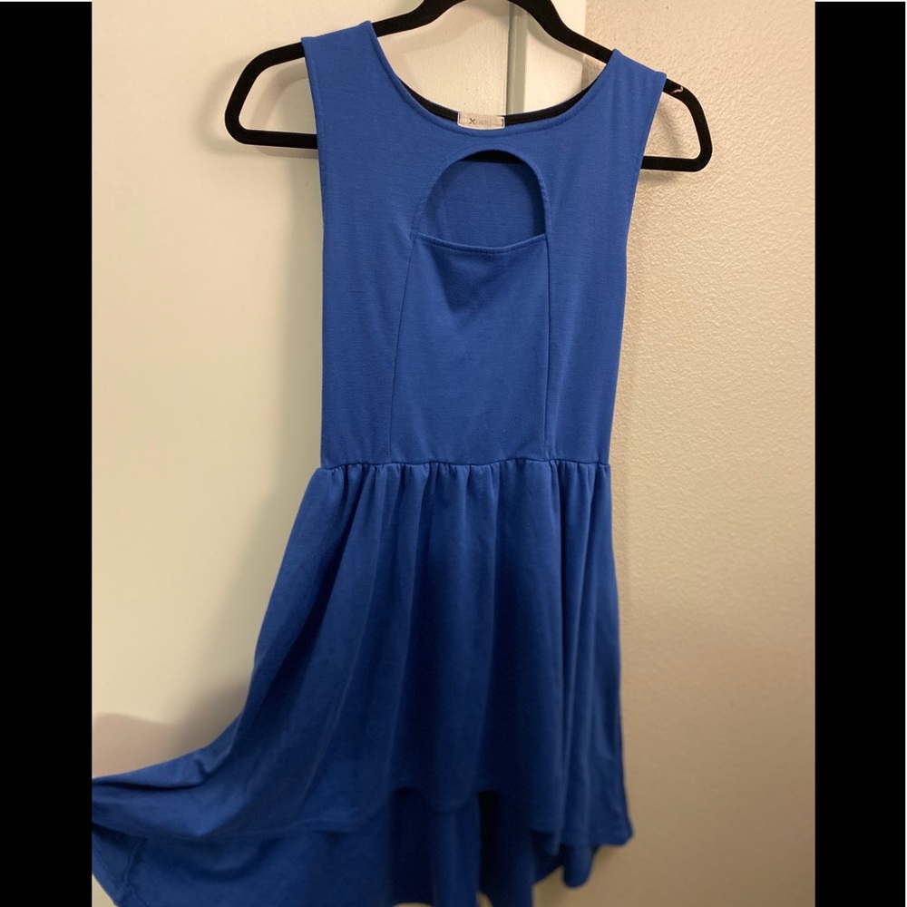 Blue Hi-Lo Keyhole Dress